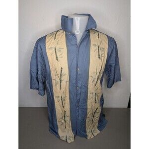 The Hawaiian Original Hilo Hattie Mens Hawaiian Shirt Size L Blue Bamboo Print